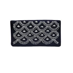 Vintage Soure Navy Blue White Rhinestone Beaded Envelope Clutch Handbag Purse